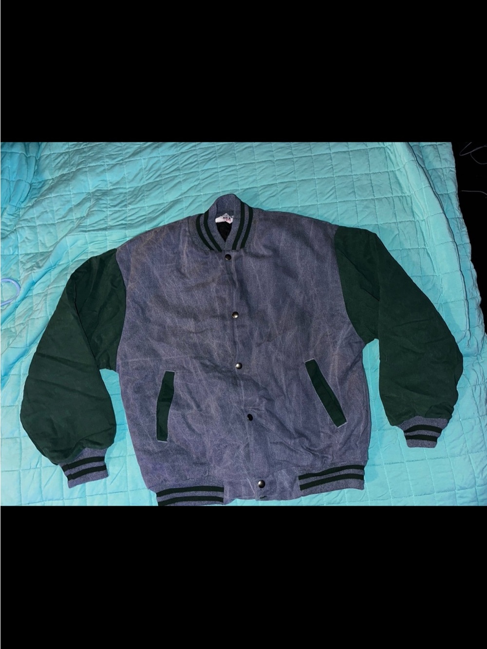 Men's Two-Tone Green & Gray Varsity Jacket